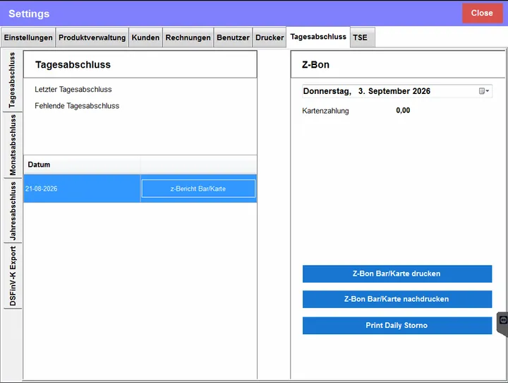 nubePOS – Tagesabschluss / Z-Bon